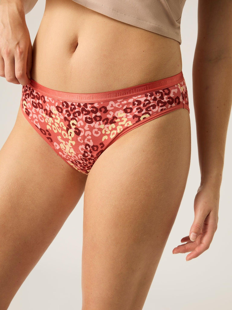 Pink and orange patterned light-moderate classic bikini bottom