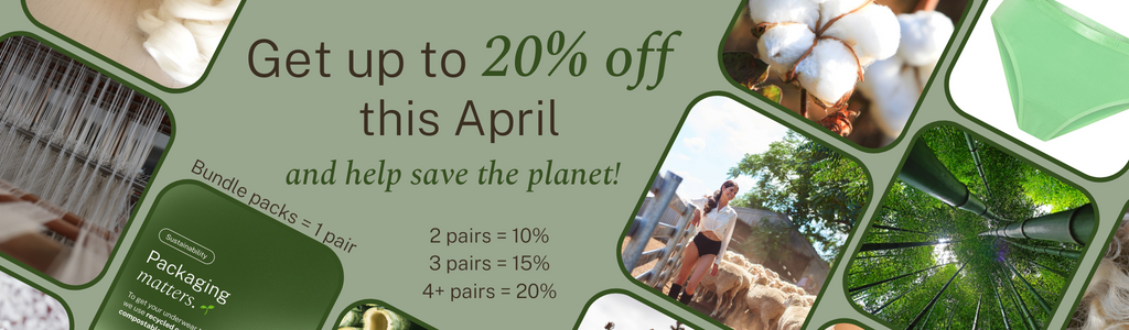 Get up to 20% off this April on our rand of period underwear